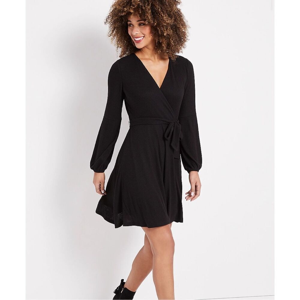 Maurices Black Ribbed Long Sleeve Mini Dress Size Large